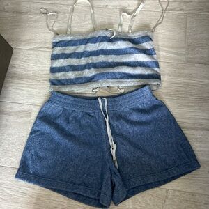 Max Studio Blue and Gray Striped Swim Coverup